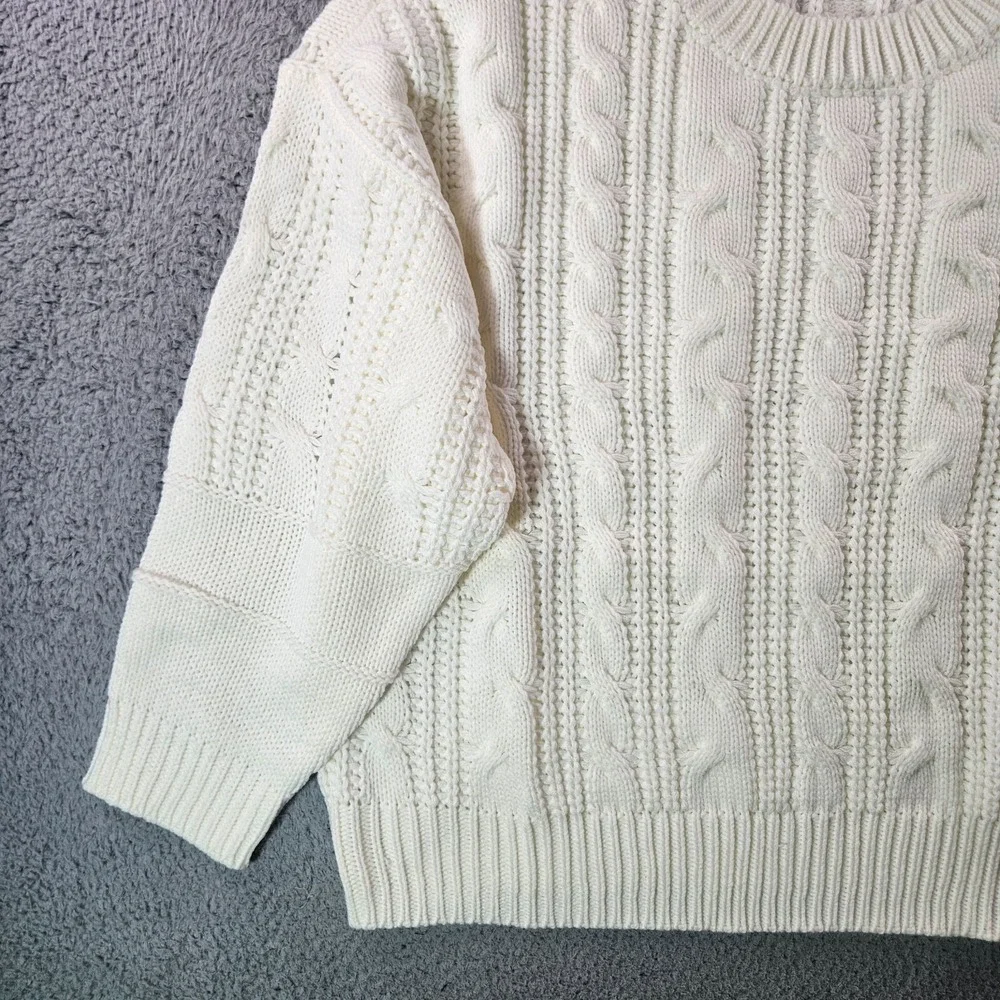 NWOT Sugarlips Sweater Women‎ XL Crew Neck Cable Knit White Preppy